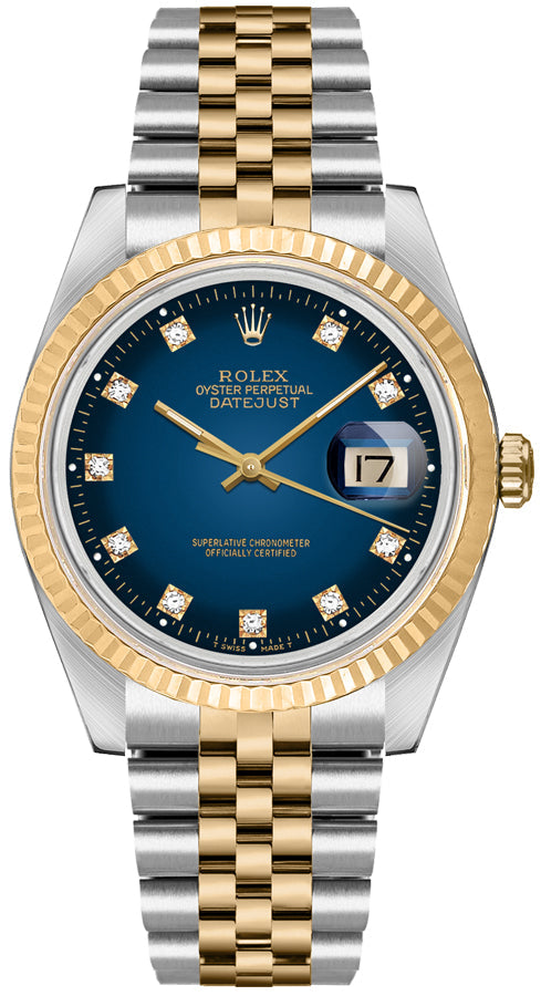 Rolex Datejust 36 Blue Dial Gold & Steel Diamond Watch 16233