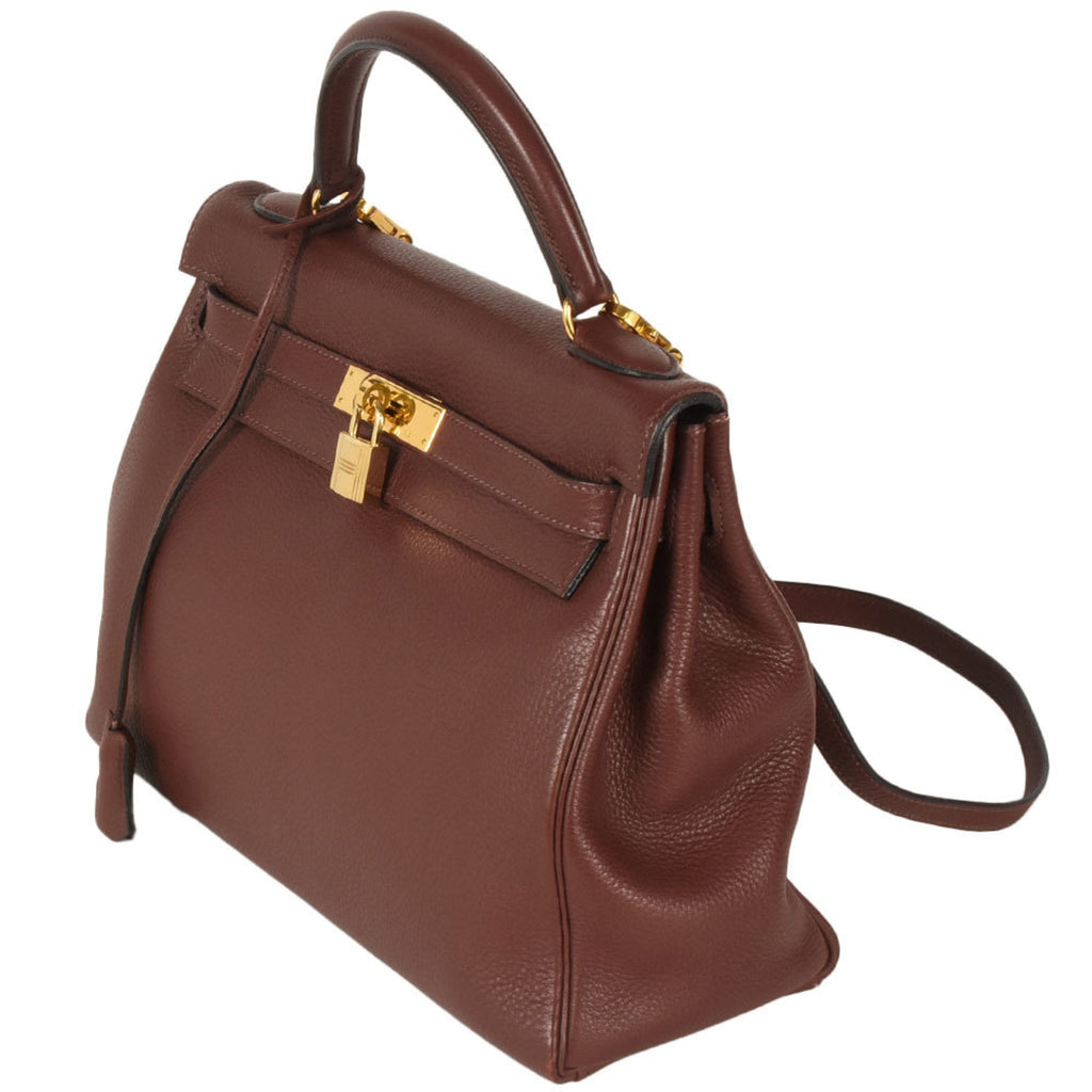 Kelly Handbag Brown Clemence with Gold Hardware 32