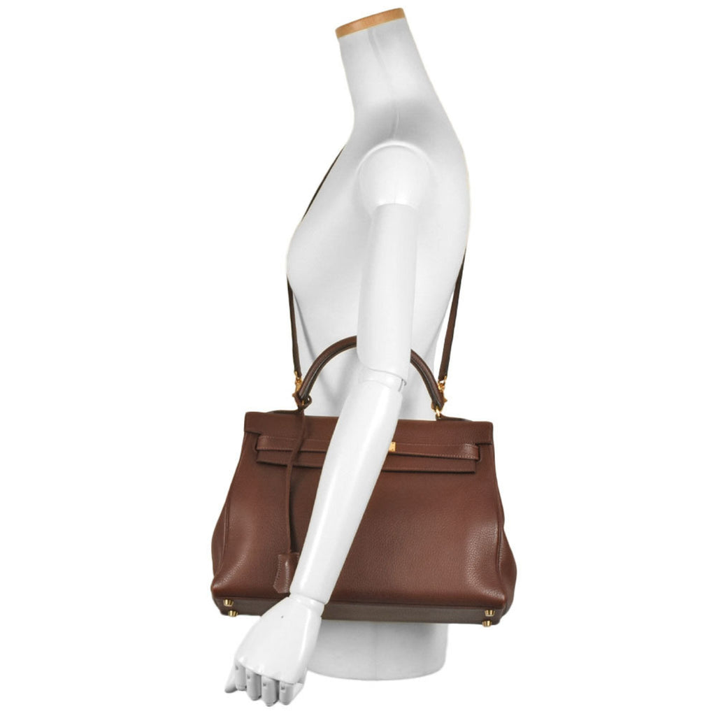 Kelly Handbag Brown Clemence with Gold Hardware 32