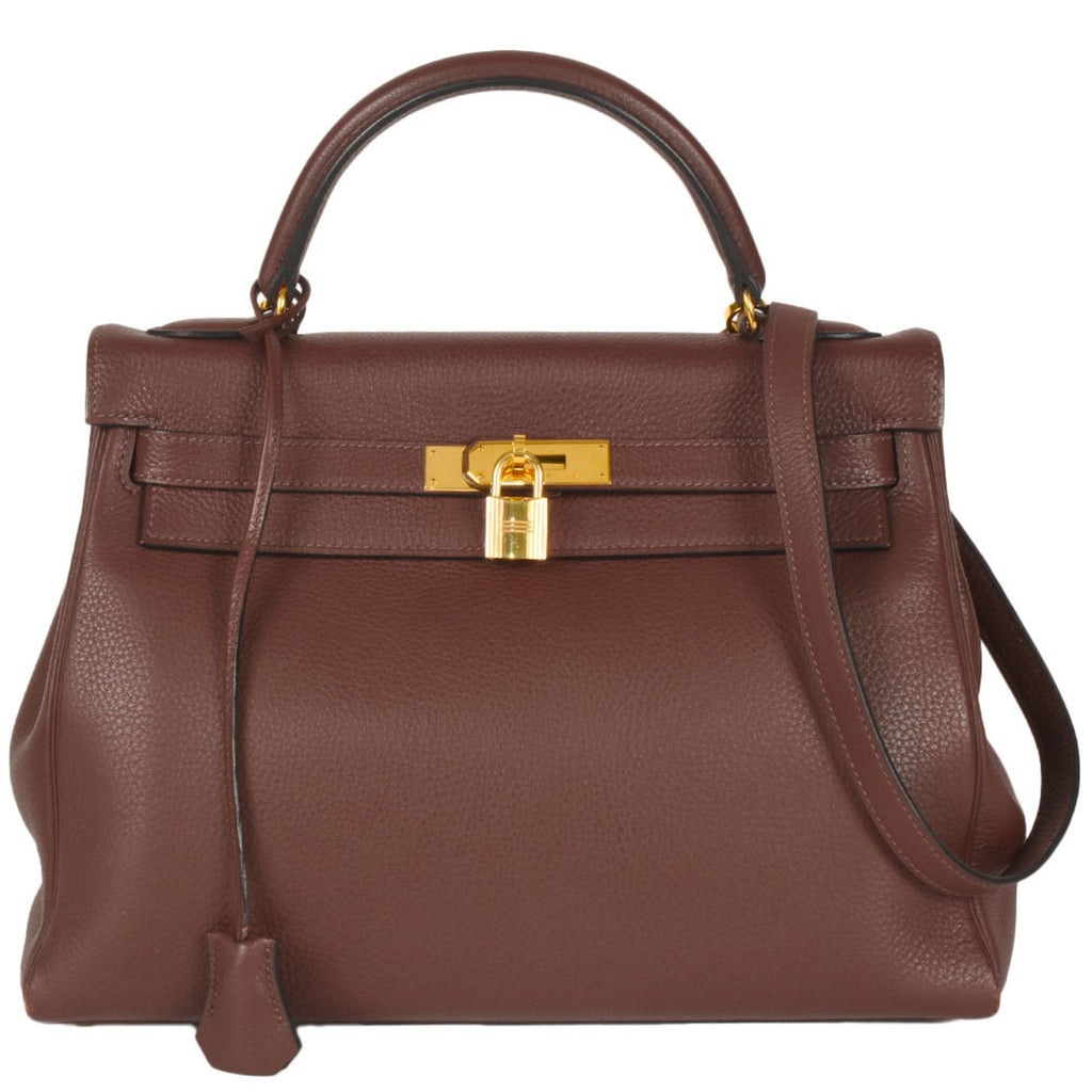 Kelly Handbag Brown Clemence with Gold Hardware 32