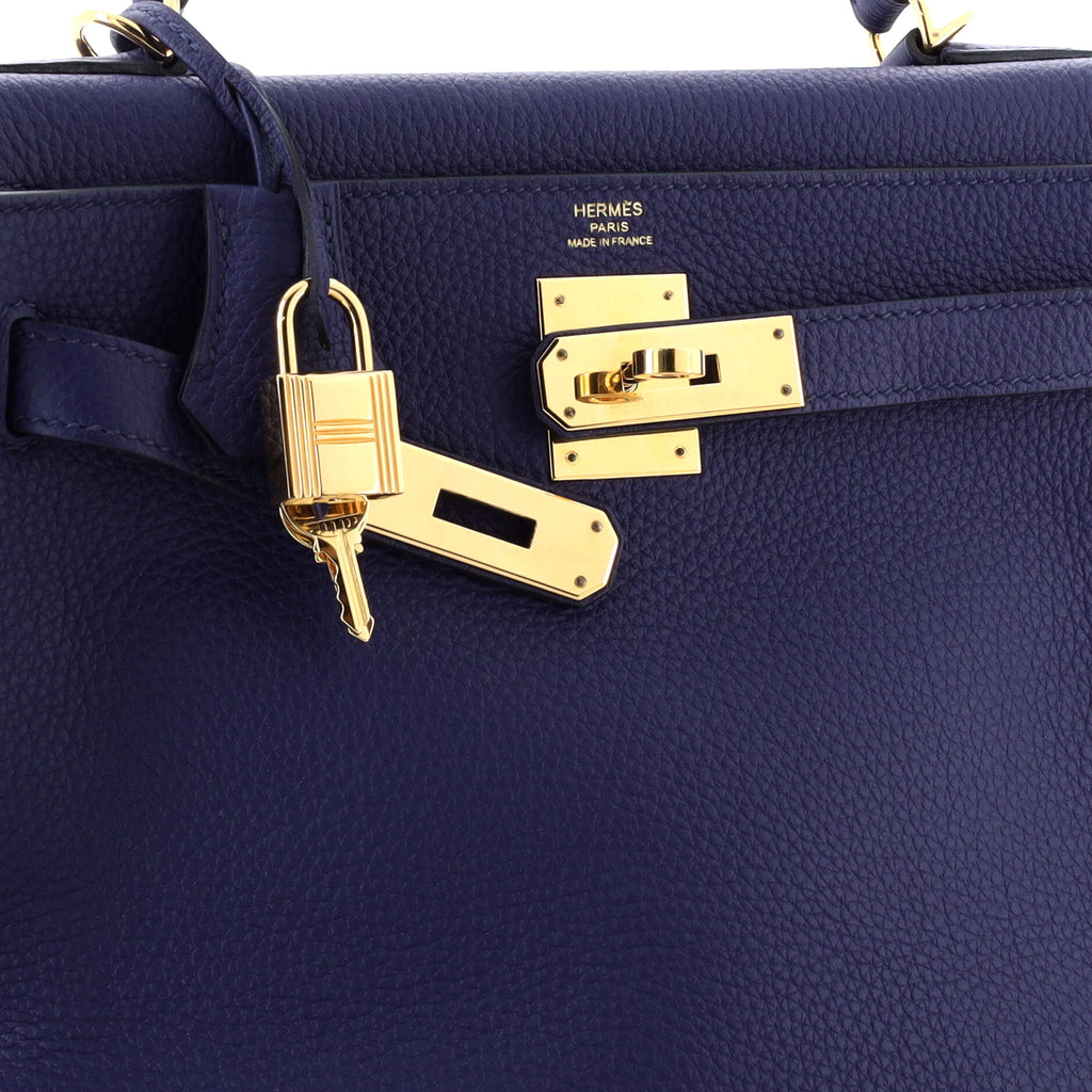 Kelly Handbag Bleu Encre Togo with Gold Hardware 28