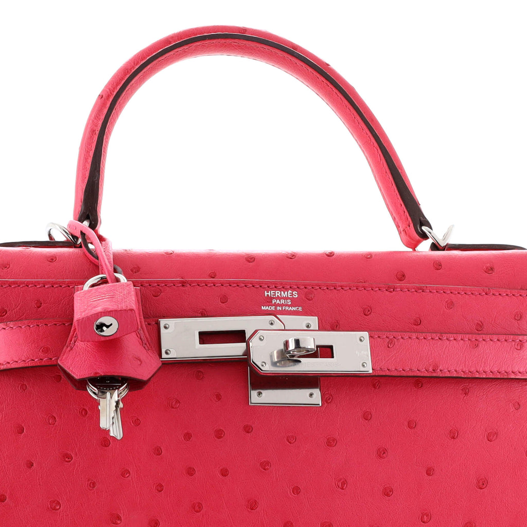 Kelly Handbag Rose Tyrien Ostrich with Palladium Hardware 28