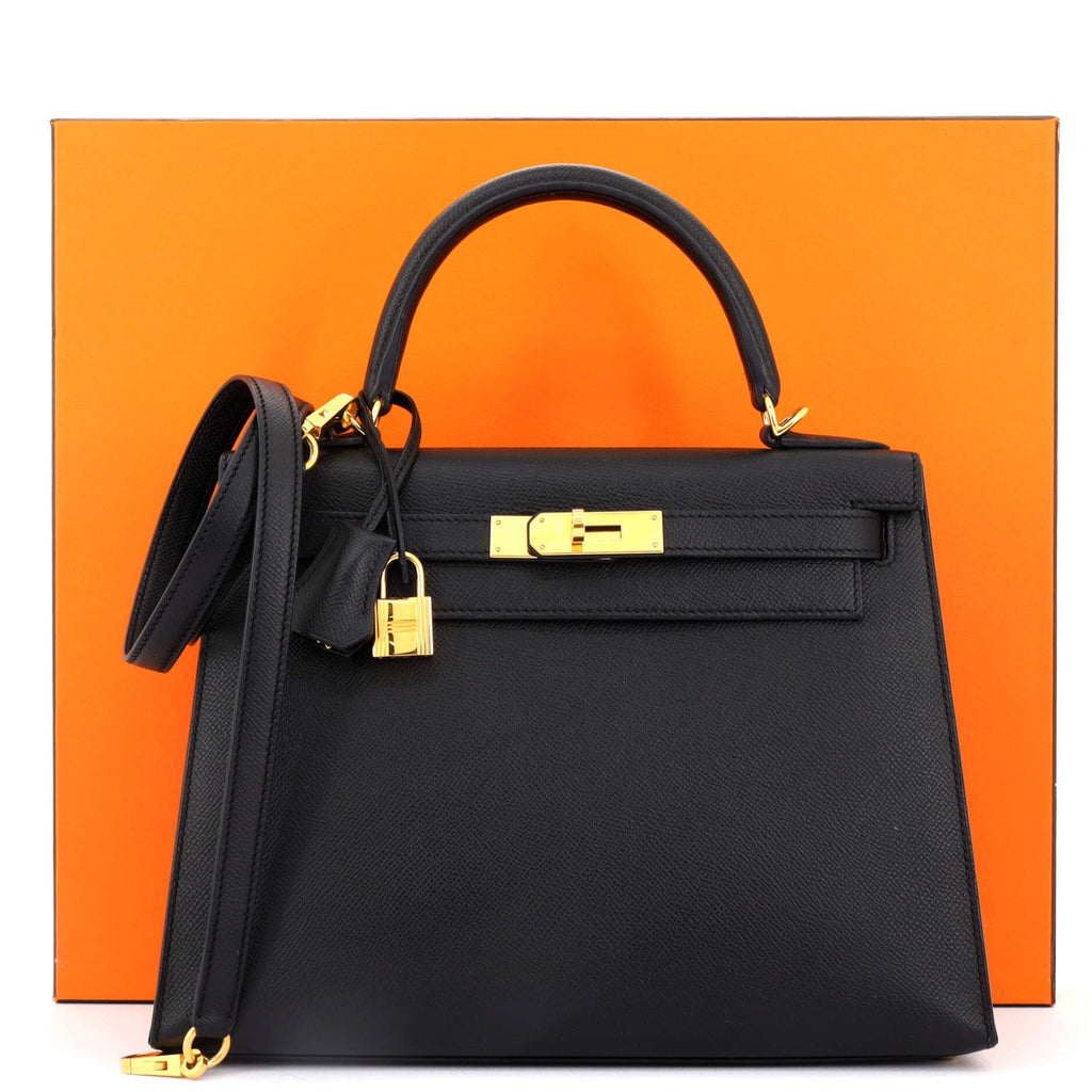 Kelly Handbag Noir Epsom with Gold Hardware 28