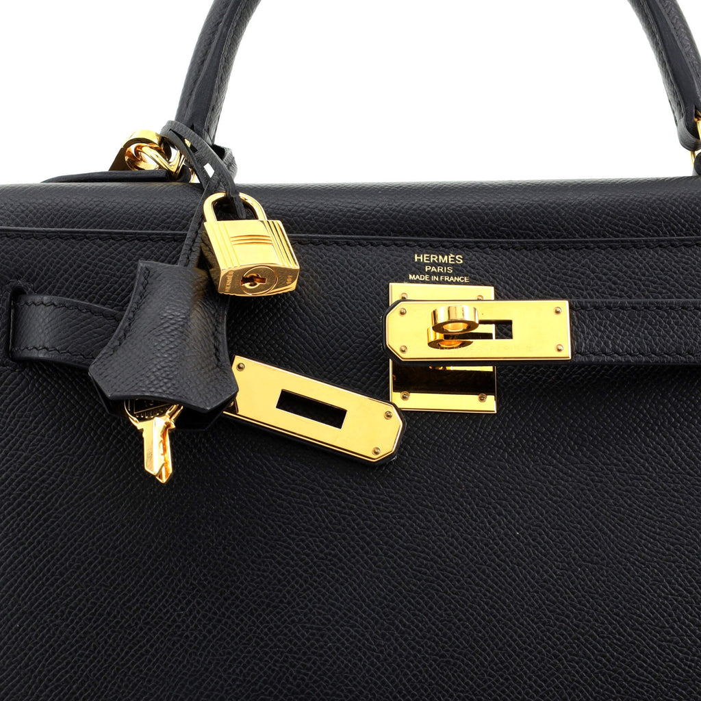 Kelly Handbag Noir Epsom with Gold Hardware 28