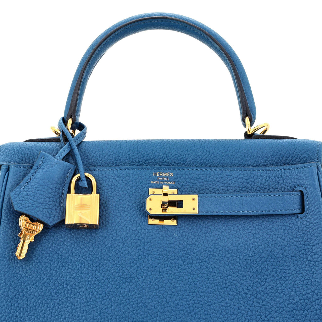 Kelly Handbag Bleu France Togo with Gold Hardware 25