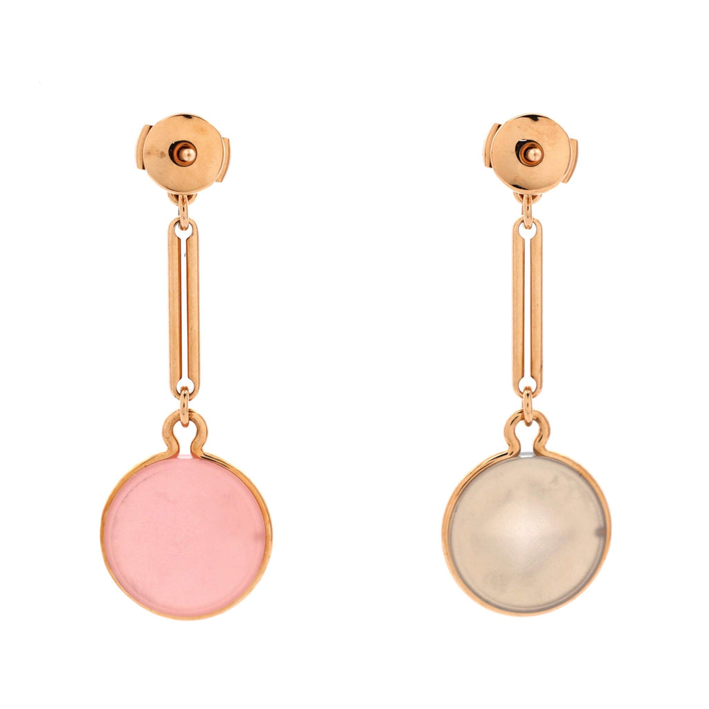 Ex-Libris Drop Earrings 18K Rose Gold with Pink Chalcedony and Grey Agate