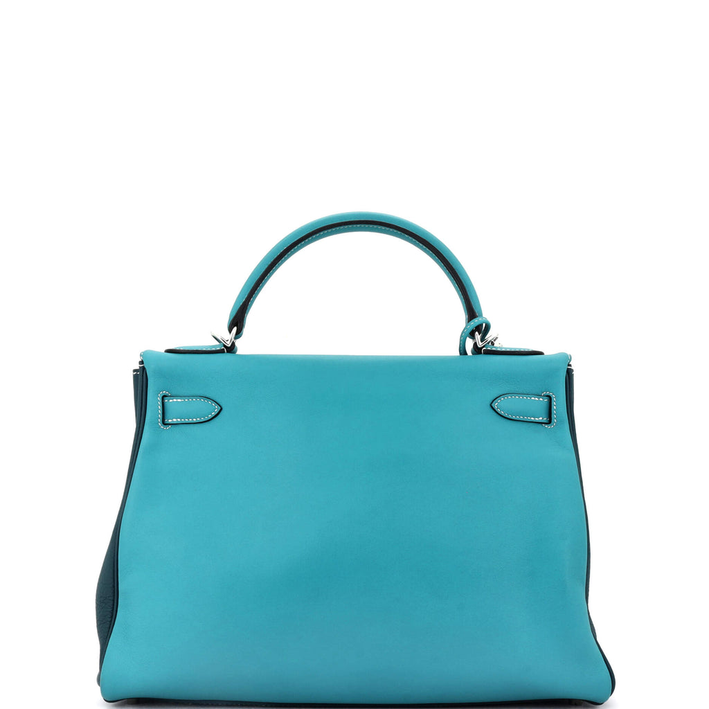 Kelly Handbag Tricolor Ostrich with Swift and Clemence and Palladium Hardware 32