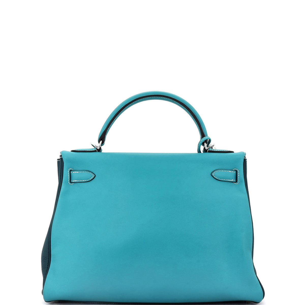 Kelly Handbag Tricolor Ostrich with Swift and Clemence and Palladium Hardware 32