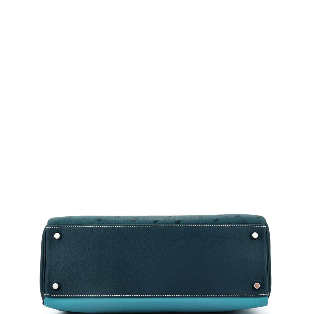 Kelly Handbag Tricolor Ostrich with Swift and Clemence and Palladium Hardware 32