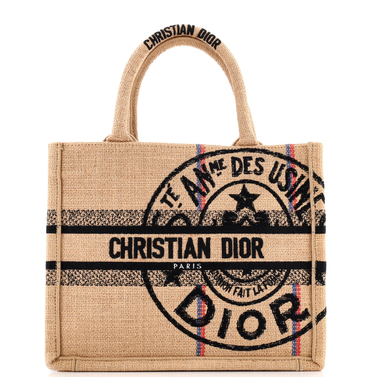 Book Tote Embroidered Jute Canvas Small