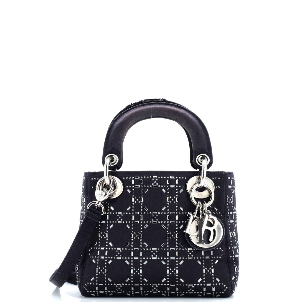 Lady Dior Bag Crystal Embellished Cannage Quilt Satin Mini