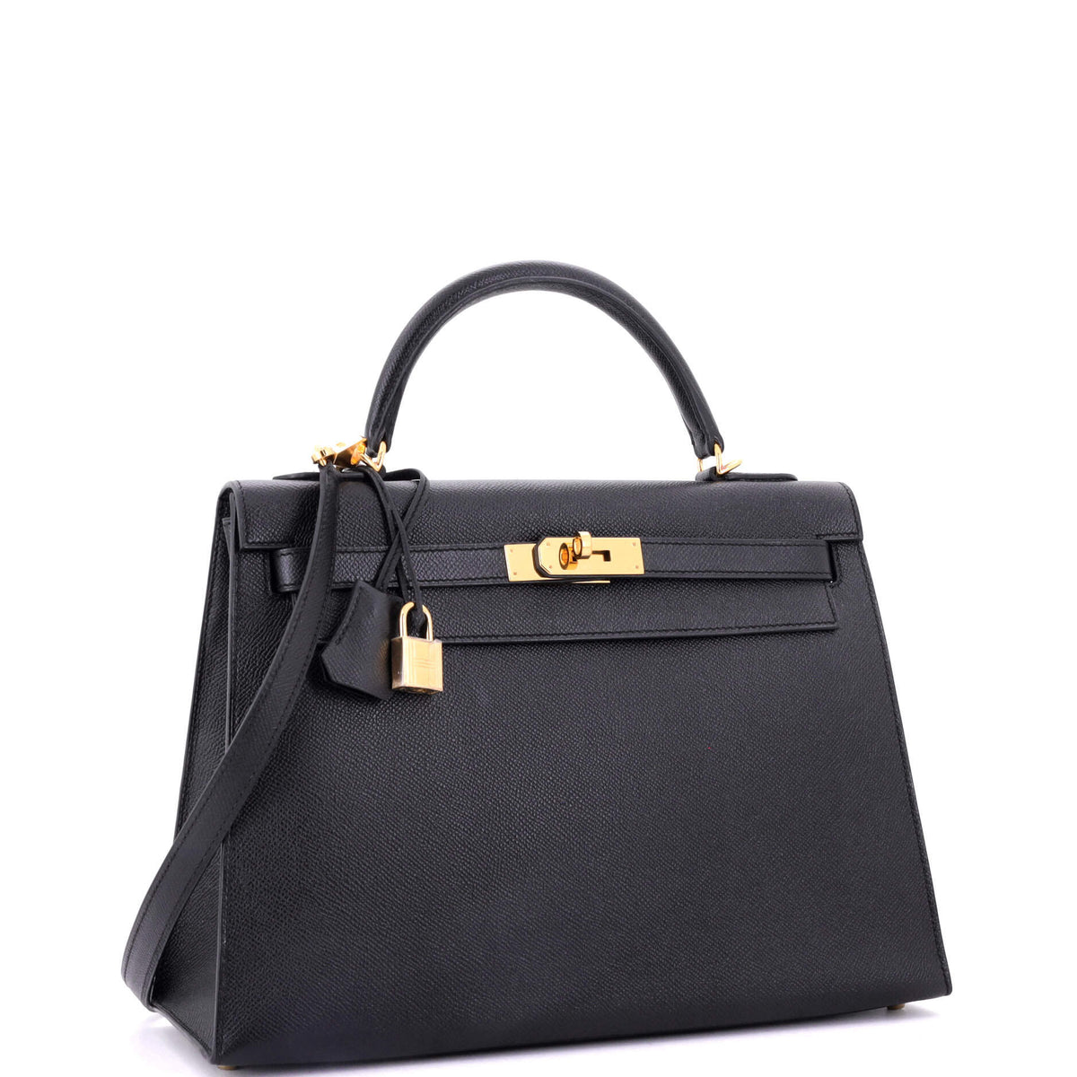 Kelly Handbag Noir Epsom with Gold Hardware 32