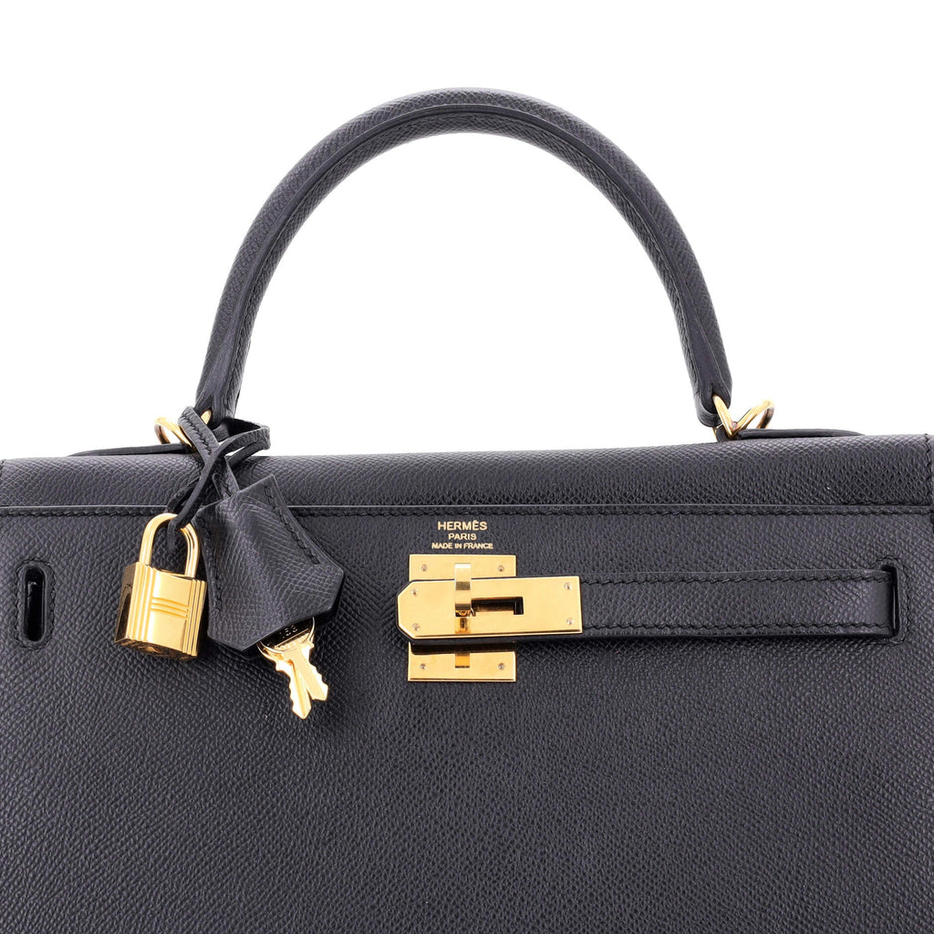 Kelly Handbag Noir Epsom with Gold Hardware 28