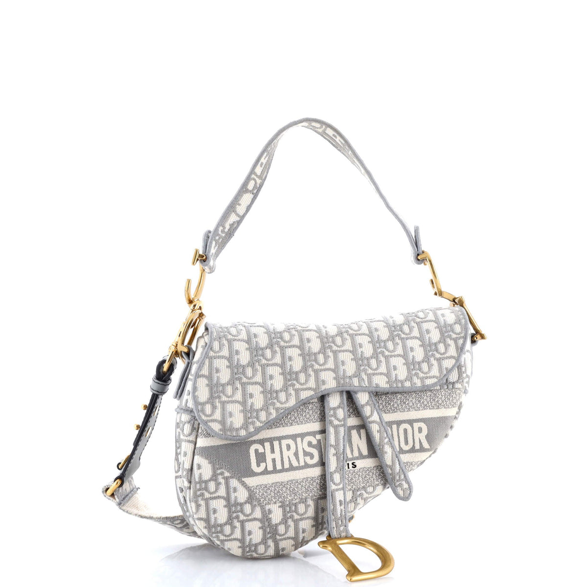 Saddle Handbag Logo Embroidered Oblique Canvas Medium