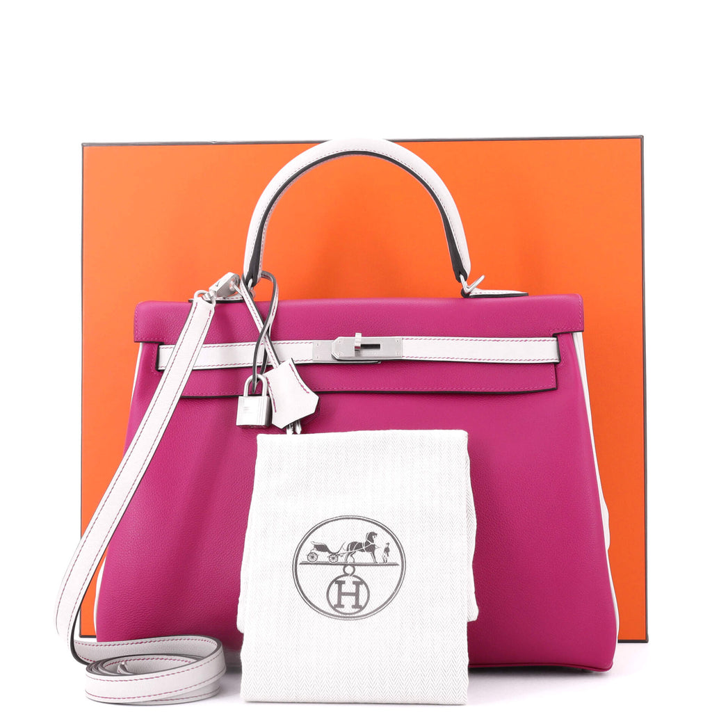 Kelly Handbag Bicolor Evercolor with Brushed Palladium Hardware 35
