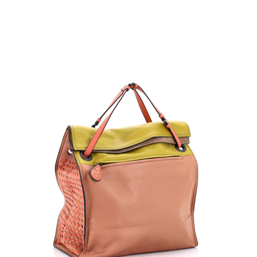 Palio Fold Over Tote Colorblock Nappa Leather With Intrecciato Detail