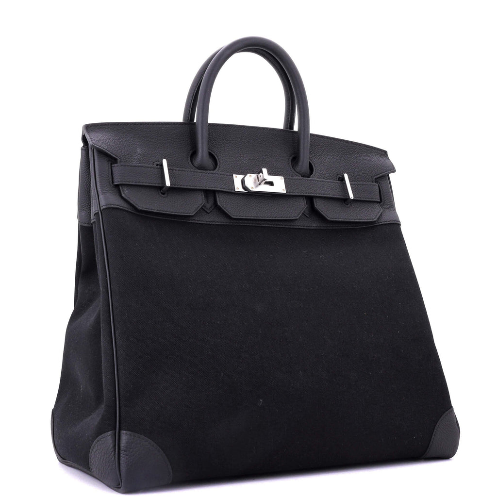 HAC Birkin Bag Toile and Noir Togo with Palladium Hardware 40