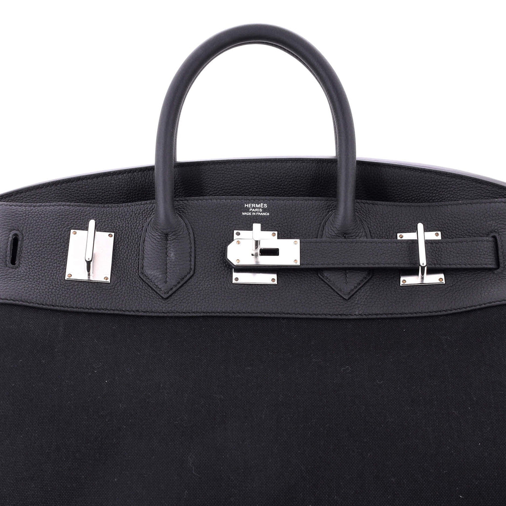 HAC Birkin Bag Toile and Noir Togo with Palladium Hardware 40