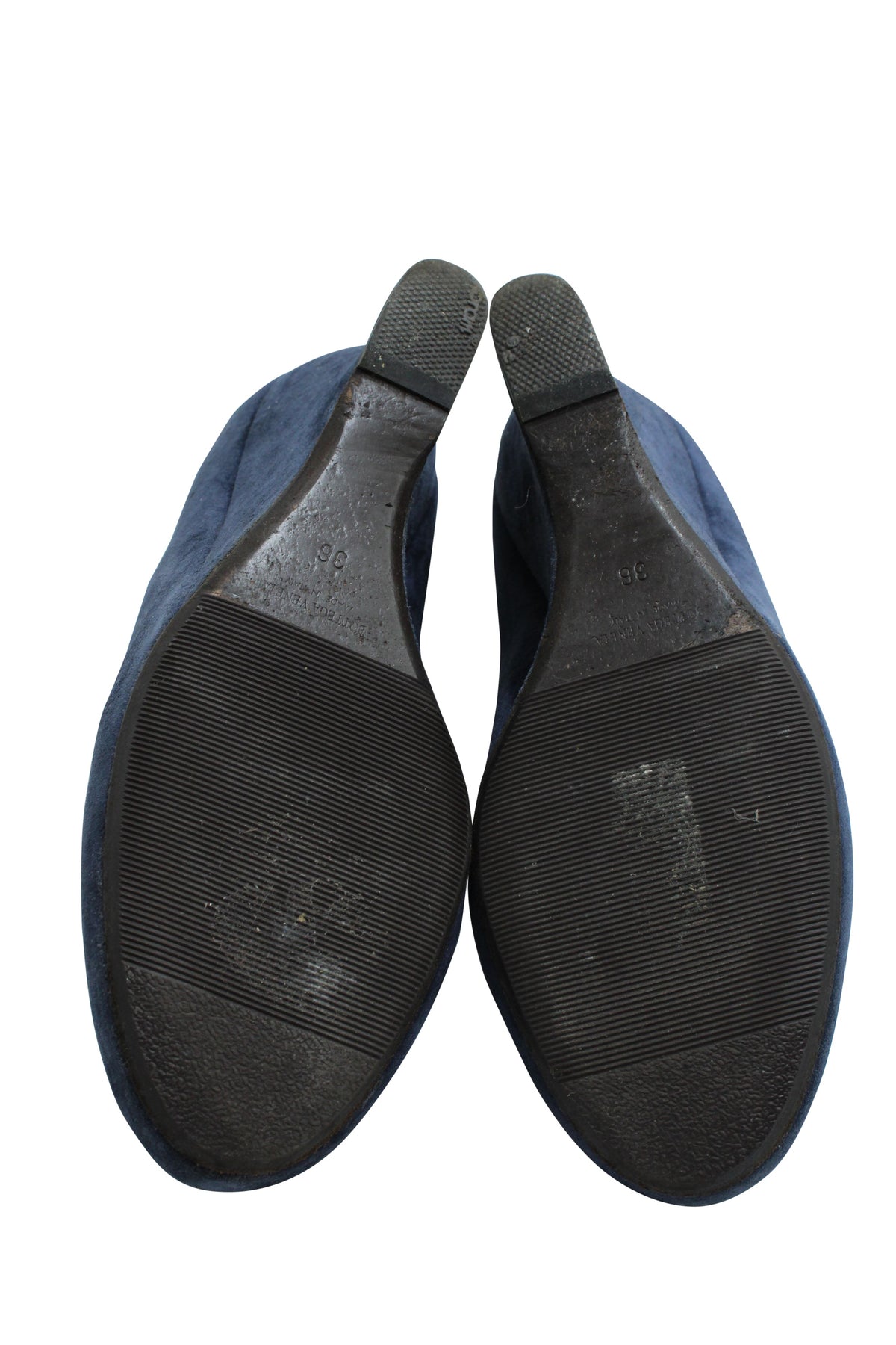 Bottega Veneta Round Toe Wedge in Navy Blue Suede