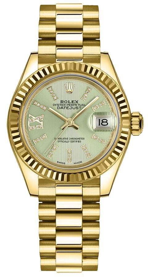 Rolex Lady-Datejust 28 Yellow Gold Fluted Bezel Women's Watch 279178-0007