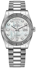 Rolex Day-Date 36 White Mother of Pearl Platinum Unisex Watch 128236-0002