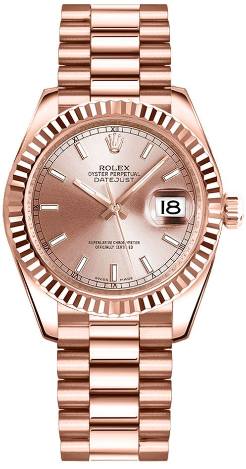 Rolex Datejust 31 Everose Gold President Bracelet Women's Watch 178275F-0017