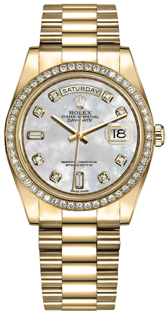Rolex Day-Date Diamond Bezel Mother Of Pearl Dial Women's Watch 128348RBR-0017
