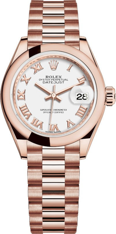 Rolex Lady-Datejust 28 White Roman Numeral President Bracelet Watch 279165-0021