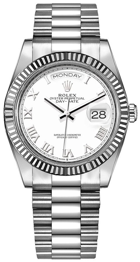 Rolex Day-Date 36 Platinum Fluted Bezel Unisex Watch 128236-0007