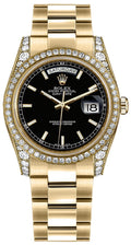 Rolex Day-Date 36 Black Dial Gold Oyster Bracelet Watch 118388-0190